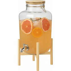 Limonadedispenser Glas 8L met Tap en Houten Standaard – Voor Fruitwater & Limonade
