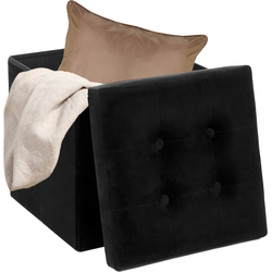 MISOU Opbergpoef - met Deksel - Poef - met Opbergruimte - Opvouwbaar - Opbergbox - Zwart - Velvet - LUMI