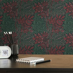 Livingwalls behang bloemmotief groen, rood en zwart - 53 cm x 10,05 m - AS-390581