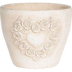 Clayre & Eef Bloempot  17x17x15 cm Wit Terracotta Rond Rozen Bloempot binnen