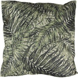 Clayre & Eef Sierkussen  43x43 cm Groen Synthetisch Vierkant Bladeren Kussenhoes met Kussenvulling