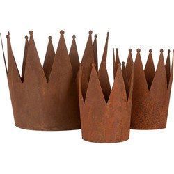 Clayre & Eef Decoratie schaal Set van 3 Kroon Ø 32x25 / Ø 17x21 / Ø 12x17 cm Bruin Metaal