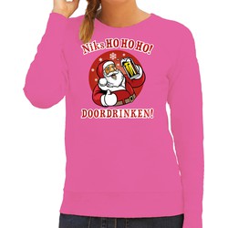 Bellatio Decorations Foute kersttrui/sweater dames - kerstman - roze - niks ho ho ho doordrinken S - kerst truien