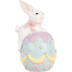 Clayre & Eef Decoratie Beeld Konijn Wit Blauw Kunststof