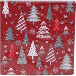 Kerst tafel servetten 40x stuks van 33 x 33 cm - Kerstbomen print - Feestservetten