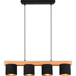 Houten hanglamp pendel 4xE14 zwart buiten goud binnen