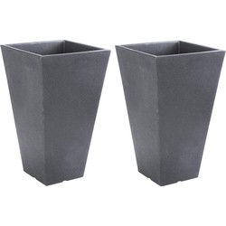 Hoge bloempot voor buiten - 2x - kunststof - 24 x 24 x 35 cm - vierkant - Plantenpotten