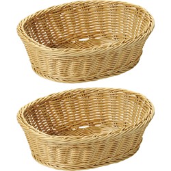 2x Ovalen fruitmandje/broodmandje 23 x 29 x 9,5 cm gevlochten riet uiterlijk - broodmand