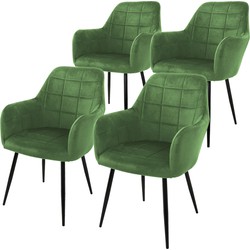Eetkamerstoel set van 4 vierkant gewatteerd met rugleuning en armleuningen salie Keukenstoel met microvezel fluwelen bekleding ML design