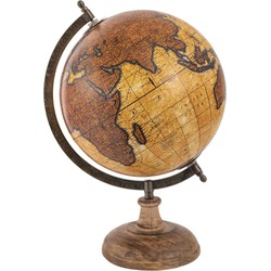 Clayre & Eef Wereldbol  22x37 cm Bruin Beige Hout Metaal Globe