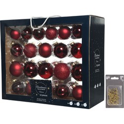 Kerstversiering glazen kerstballen mix pakket 5-6-7 cm donkerrood 42x stuks met haakjes - Kerstbal