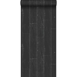 Origin behang verweerde houten planken mat zwart en zilver