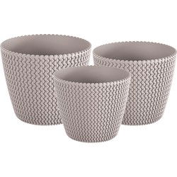 Plantenpotten/bloempot set 3x mix formaten kunststof taupe 19/16/13 cm - Plantenpotten