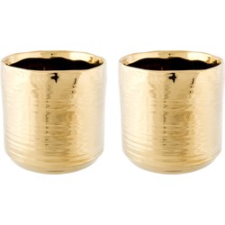 2x Ronde gouden plantenbakjes/bloemenbakjes/bloempotjes Cerchio 11 cm keramiek - Plantenpotten