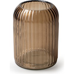 Jodeco Bloemenvaas Striped - transparant licht bruin - glas - D17 x H25 cm - ribbelvaas - Vazen