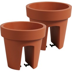 2x stuks balkon plantenpot/bloempot terra cotta 5 liter kunststof D25 x H22.5 cm - Plantenpotten