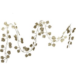 2x Kerstboom guirlandes/slingers met gouden bladeren 200 cm - Guirlandes