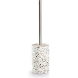 Zeller Luxe Toiletborstel in houder - wit - Terrazzo design - keramiek - 42 x 10 cm - Toiletborstels