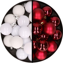 36x stuks kunststof kerstballen wit en donkerrood 3 en 4 cm - Kerstbal