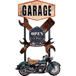 Clayre & Eef Wanddecoratie Motor 50x84 cm Bruin Blauw Ijzer Motorcycles Garage Muurdecoratie