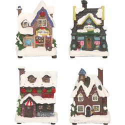 Kerstdorp huisjes set van 4x huisjes met Led verlichting 12 cm - Kerstdorpen