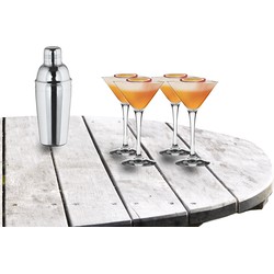 Cocktailshaker set met 4x stuks Martini cocktailglazen 250 ml - Cocktailglazen