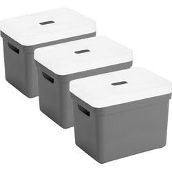 Set van 3x opbergboxen/opbergmanden antraciet van 18 liter kunststof met transparante deksel - Opbergbox