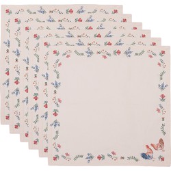 Clayre & Eef Servetten Katoen Set van 6  40x40 cm Beige Blauw Katoen Vierkant Kip en Haan Servet Stof