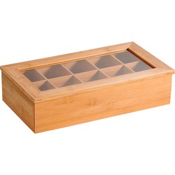Theedoos/theekist - 10 vakken - 20 x 36 x 9 cm - bamboe hout - Theedozen