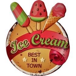 Clayre & Eef Wanddecoratie  38x45 cm Rood Groen Ijzer Ice Cream Muurdecoratie