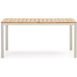 Kave Home - Bona 100% buitentafel van massief teakhout en aluminium met witte afwerking 160 x 90 cm