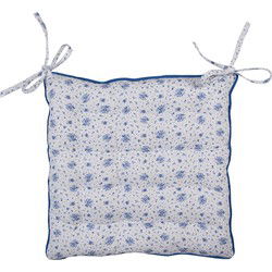 Clayre & Eef Stoelkussen Foam Wit Blauw Katoen Roosjes