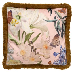 Dutch Decor HANNA - Sierkussen 45x45 cm - bloemen - vlinders - franjes - Dusty Pink - roze - Dutch Decor