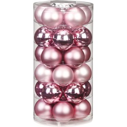 60x stuks glazen kerstballen roze 6 cm glans en mat - Kerstbal