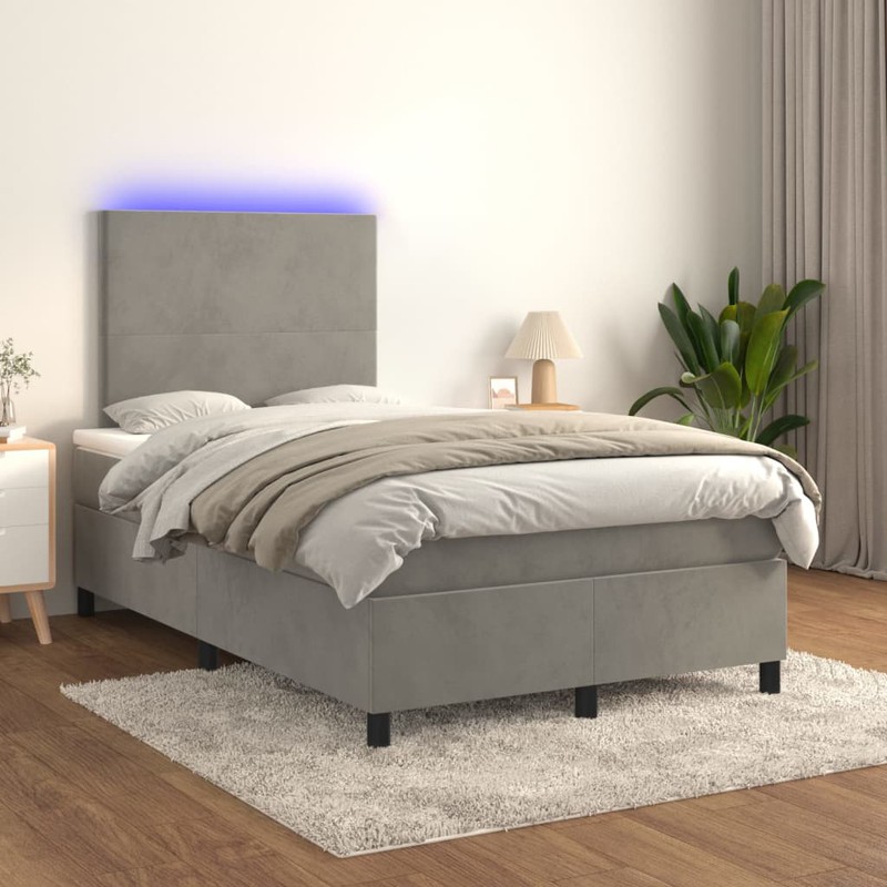 Prolenta Premium Boxspring met matras en LED fluweel lichtgrijs 120x200 cm - 