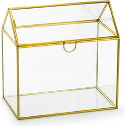 Sieradendoos opbergkistje - goud huisje - glas/metaal - 13 x 21 cm - Sieradendozen