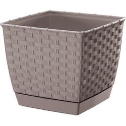 Plantenpot/bloempot rotan kunststof 25 x 25 cm en hoogte 22 cm taupe/beige - Plantenpotten