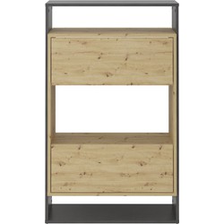 Schoenenkast met 2 laden, eiken en donkergrijs decor, Verona 2 - L68,5 cm