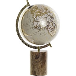 Decoratie wereldbol/globe goud/bruin op metalen voet 22 x 41 cm - Wereldbollen