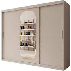 Meubella - Kledingkast Bodhi - Beige - 250 cm - Met spiegel