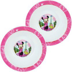 Disney Minnie Mouse bordje - 4x - diep - D16 cm -kunststof - ontbijtbord - Kinderservies