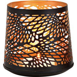 Bellatio design Theelichthouder - zwart met goud - metaal - 13 cm - Waxinelichtjeshouders