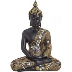 G. Wurm Boeddha beeld - zwart/goud - 27 cm - polystone - tuinbeeld - Beeldjes