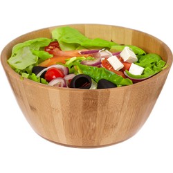 5Five Salade of voedsel serveer schaal - bamboe hout - lichtbruin - D28 x H12 cm - Serveerschalen