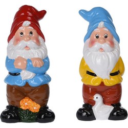 Tuinkabouters - 2x - polystone - 20 cm - rode/blauwe muts - Tuinbeelden