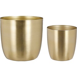 Plantenpot/bloempotten set - 2x stuks - metaal - goud - D16 en D22 cm - Plantenpotten