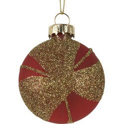 Clayre & Eef Kerstbal Ø 6x3x7 cm Goudkleurig Rood Glas