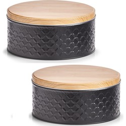 Zeller Voorraadblik - 2x - zwart - 20 x 10 cm - met houtlook deksel - Voorraadblikken