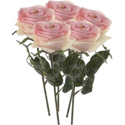 5 x Kunstbloemen steelbloem licht roze roos Simone 45 cm - Kunstbloemen