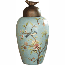 Fine Asianliving Chinese Gemberpot Blauw Porselein Vogels Handgemaakt